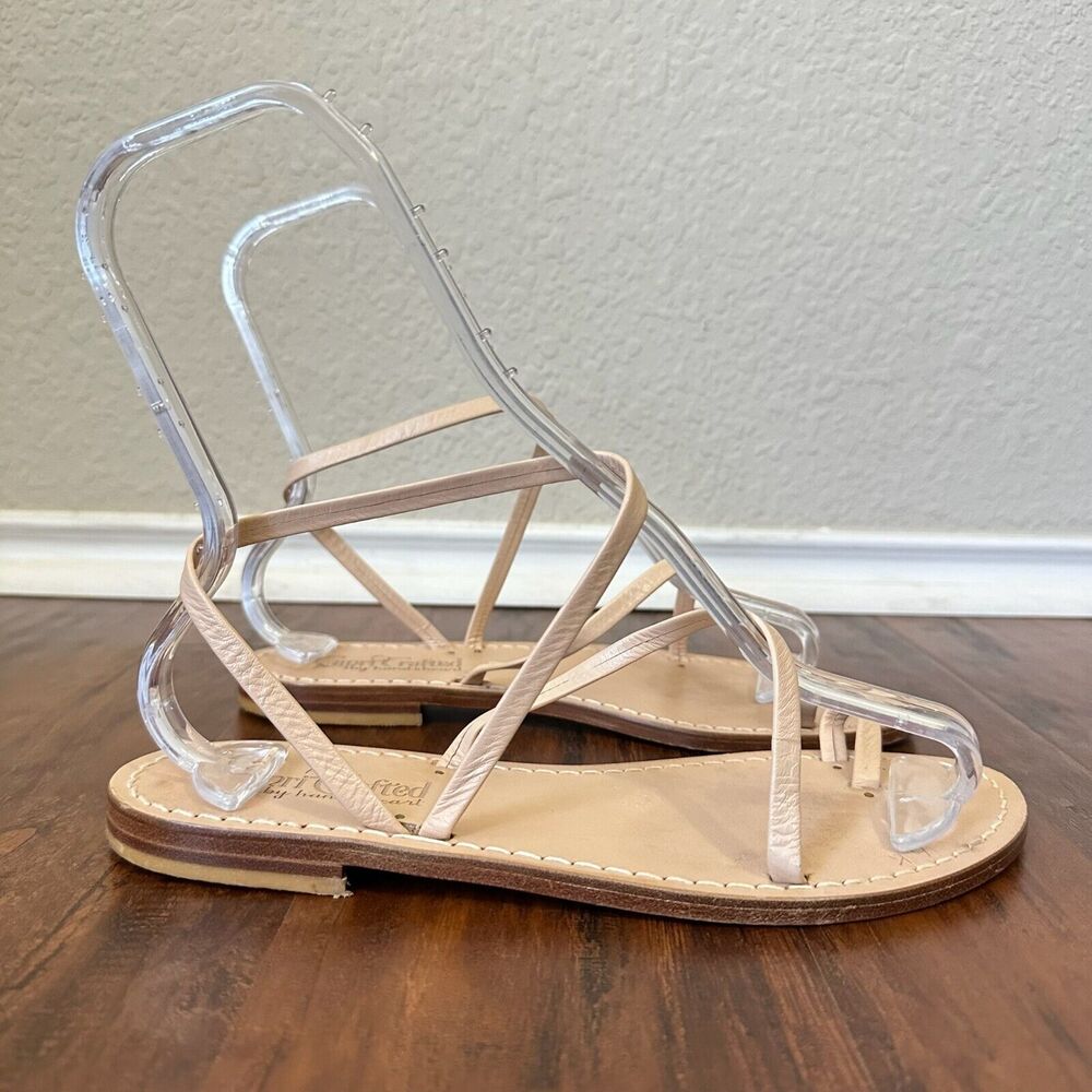 Capri Hand Crafted Toe Ring Ankle Strap Sandals Cream Leather ITALY
